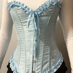 Light Blue Corset Top with Ruffle Trim